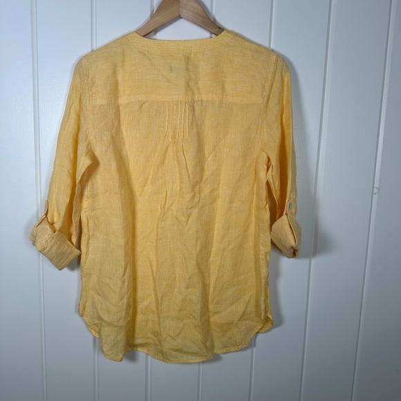 Talbots Popover Top Womens Sz S Yellow Roll Tab Sleeve Linen Beach Nautical NWT! - Picture 2 of 8
